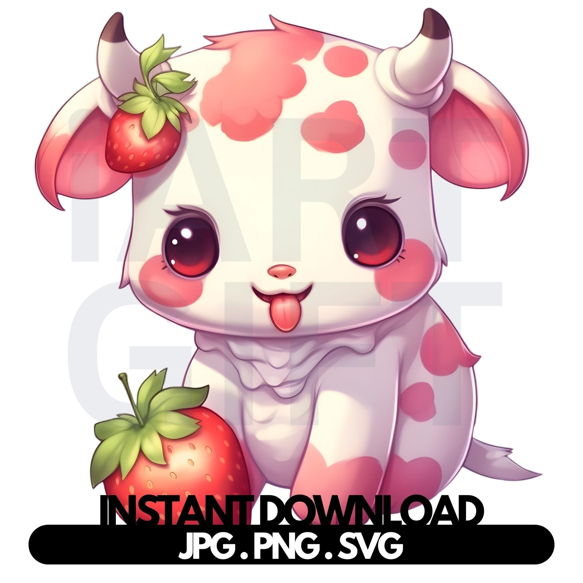 Strawberry Cow SVG PNG JPG | Pink Cow Clipart | Cute Cow | Baby Cow Printable, Highland Cow Print