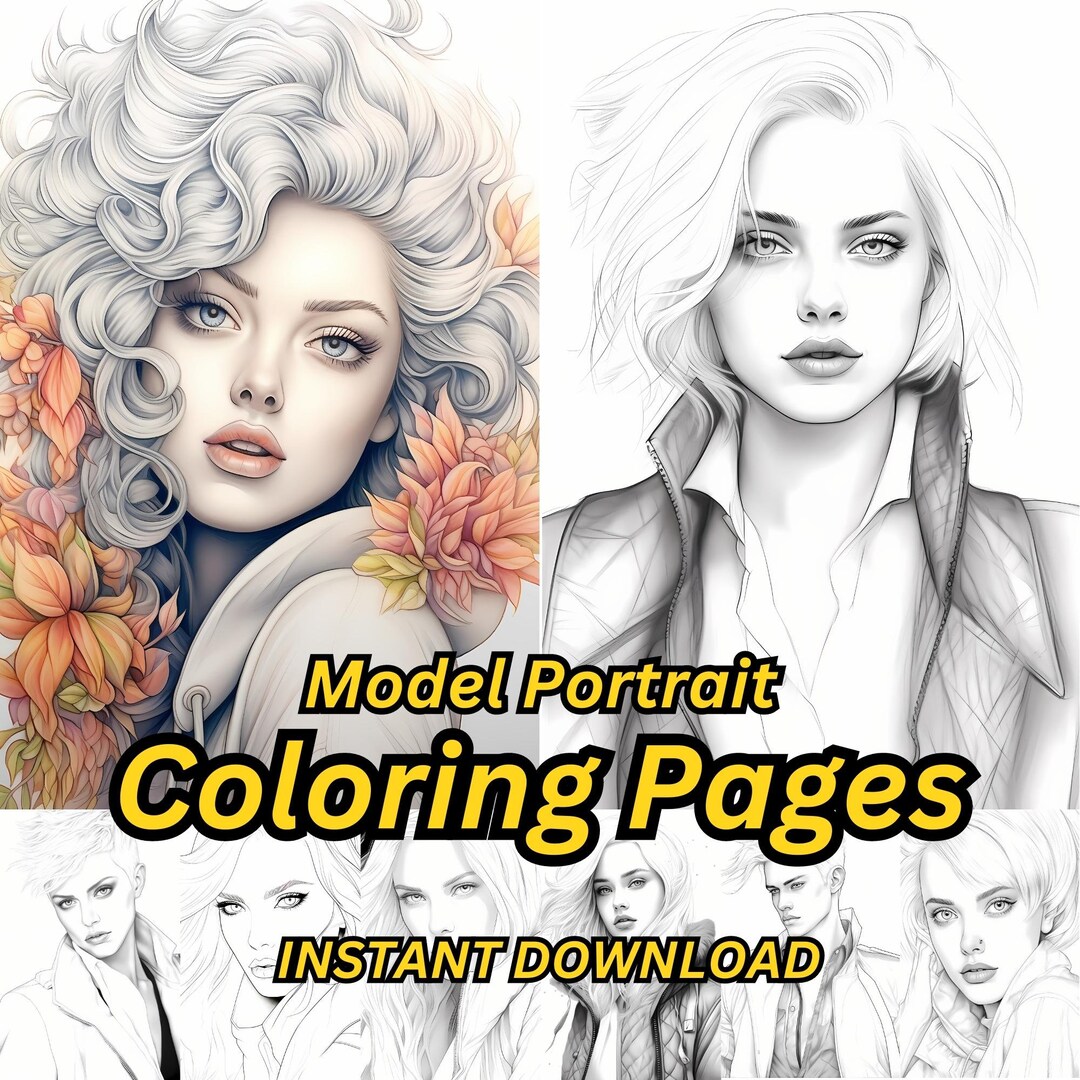 Coloring Book Model 25 Model Portrait Coloring Pages for Adults, Coloring Book for Stress ...