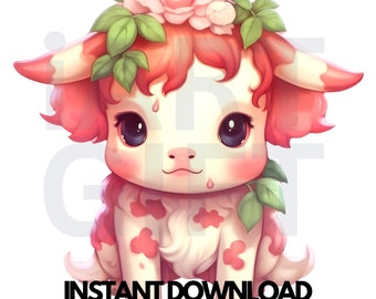 Strawberry Cow PNG JPG SVG | Pink Cow Clipart | Cute Cow | Baby Cow Printable, Highland Cow Print