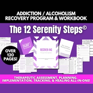 Diario de sobriedad imprimible: Cuaderno de ejercicios de recuperación de 12 pasos de serenidad (PDF digital) / Planificador y rastreador de recuperación guiada - Compatible con GoodNotes