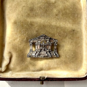 Antique PASTE TEMPLE BROOCH unusual clear paste architectural Greek Revival Victorian statement brooch