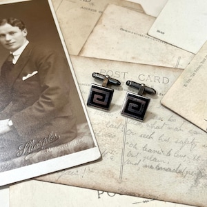 Vintage .925 sterling silver CUFFLINKS geometric greek key pattern cuff links