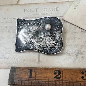 Modernist .925 sterling silver sculptural abstract textured brooch with pearl, brutalist wearable art piece, handmade studio silver