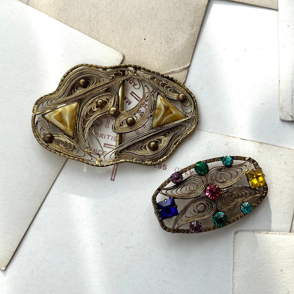 Art Deco BUCKLE COLLECTION Czech filigree and paste buckle and clasp frament, pretty decorative buckles, re-making craft