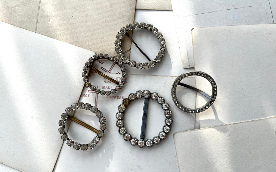 Art Deco BUCKLE COLLECTION Round Paste Rhinestone Buckles X 5, Pretty Decorative Buckles Etsy