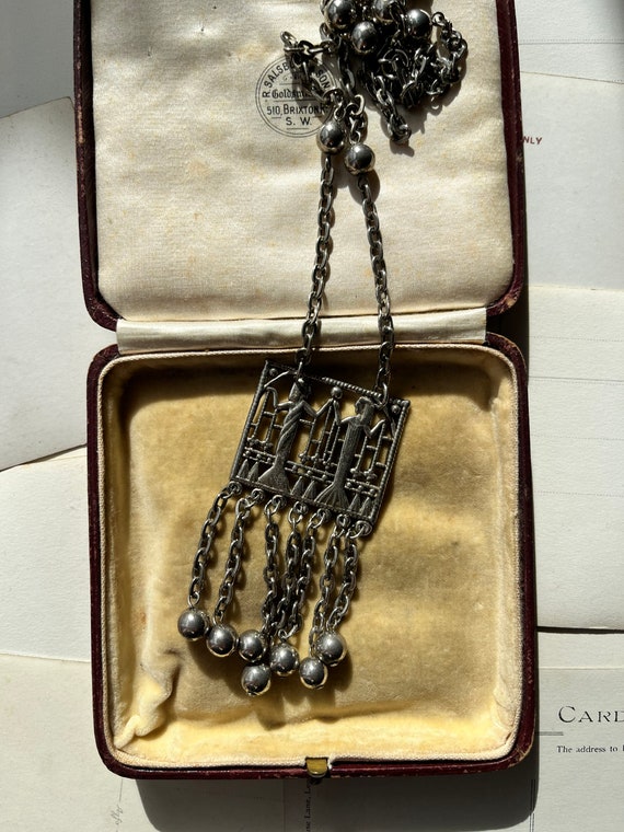 1970s EGYPTIAN TASSEL NECKLACE Art Deco style sil… - image 7