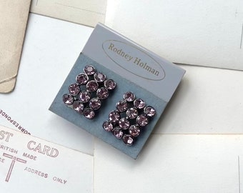 1980s PINK rhinestone SPARKLY EARRINGS clip su orecchini vintage chunky statement, bigiotteria di qualità, Rodney Holman