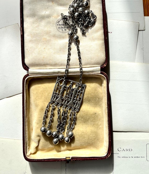 1970s EGYPTIAN TASSEL NECKLACE Art Deco style sil… - image 5