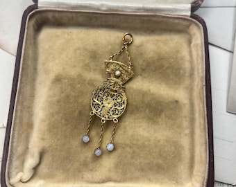 Antique Arts & Crafts pendant Georgian verge fusee pocket watch movement converted circa 1900 one of a kind quirky piece opalised glass drop
