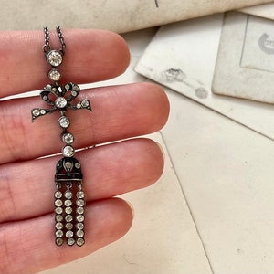 Antique .935 silver LAVALIERE NECKLACE bow paste tassel drop pendant necklace, antique, French