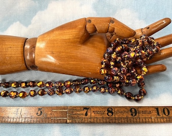 Art Deco FOILED GLASS BEADS Antique high quality exceptional dragons breath beads in a flapper length necklace