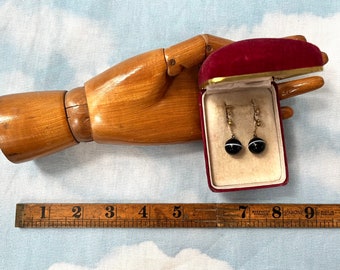 Antique BULLSEYE AGATE 9ct gold screwback Victorian gemstone drop earrings