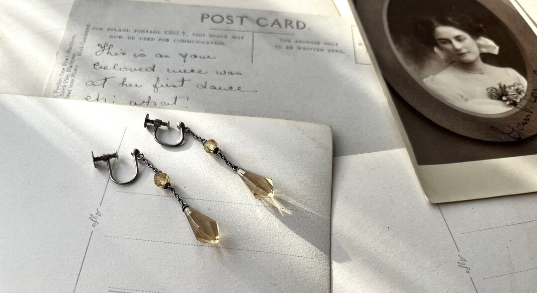 Art Deco DROPS Sterling Silver Citrine Drop Earrings, Flapper Drops