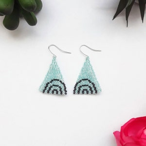 Abstract Triangle Earrings,Dangle Earrings In Blue,Handmade Beaded Earrings,Craft Earrings For Her