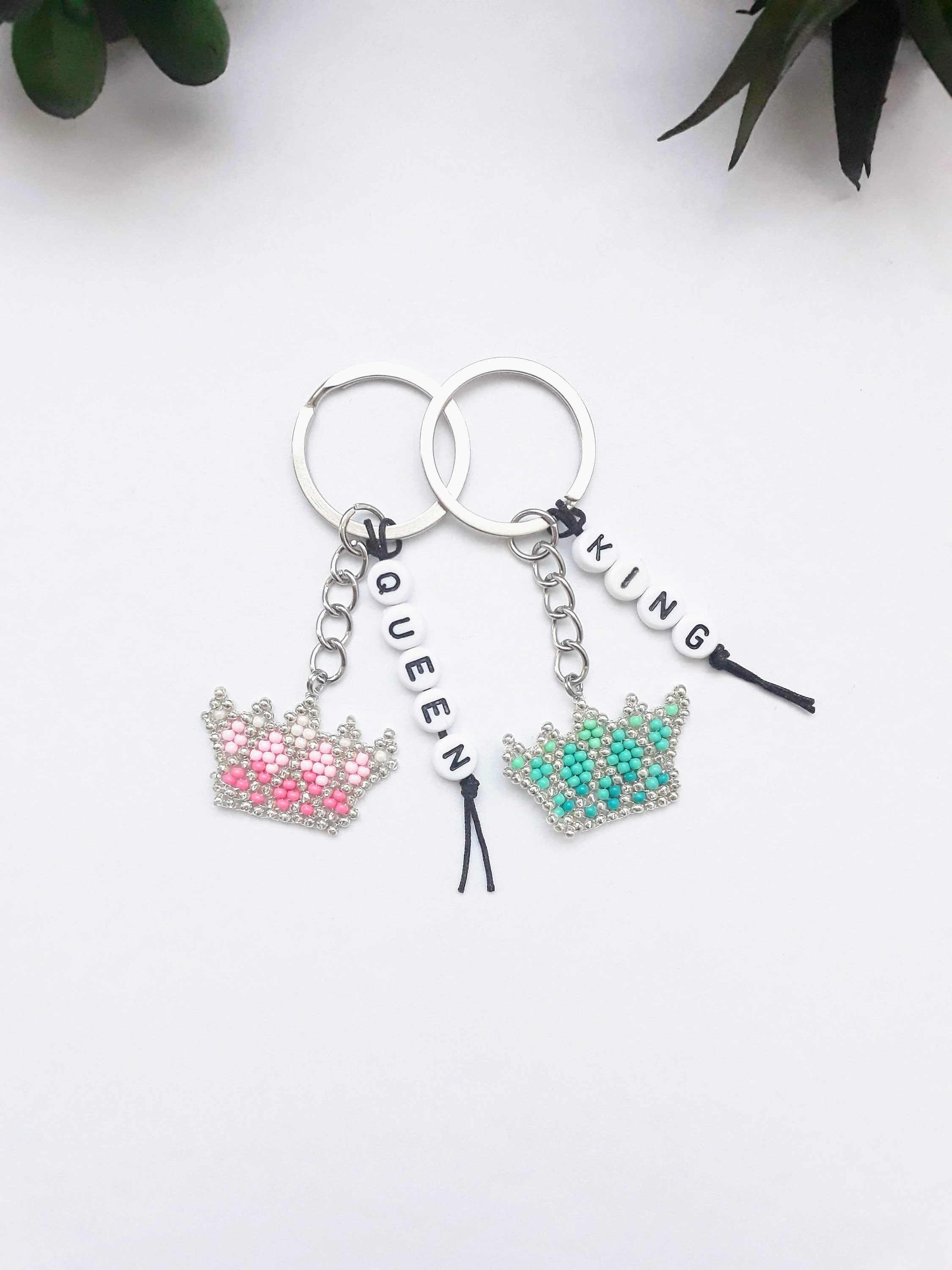 Beaded Crown Keychain Set: King and Queen Charm - Etsy