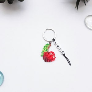 Cherry Keychain, Cherry Charm, Car Accessory for Women, CUTE Charm Gift, Cherry Beaded Keychain
