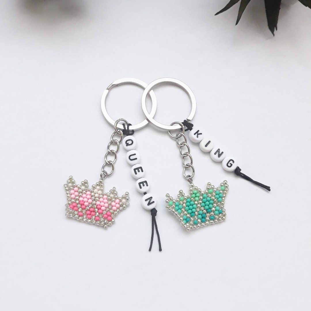 Crown Keychain,be King and Queen Keychain,couple Keychain Set,bead