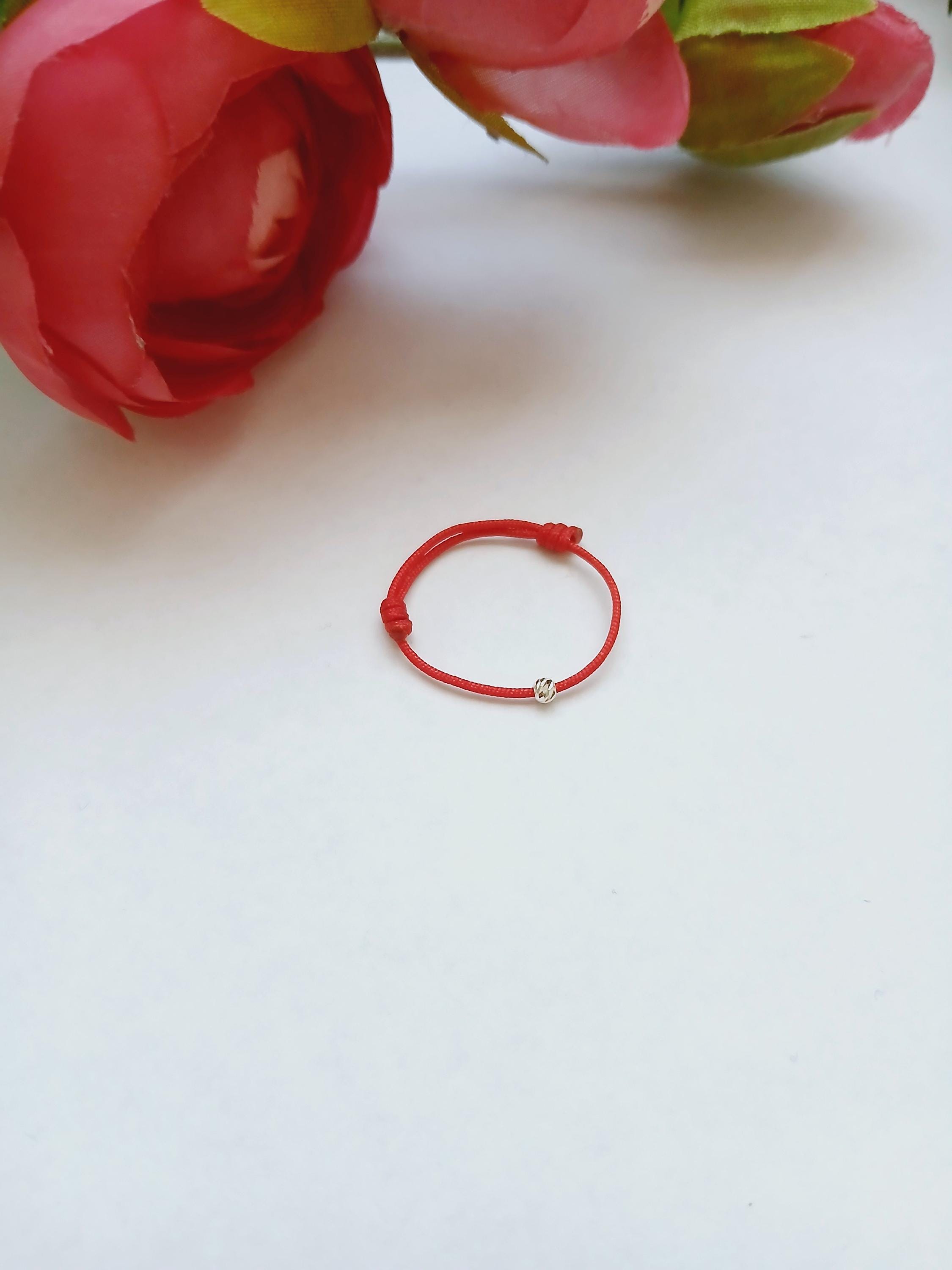 String With Ring Red String Ring: Sterling Silver Bead, Adjustable Protection Ring - Etsy
