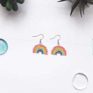 Rainbow beaded earrings,Kawai rainbow earrings, bead earrings, multicolored rainbows,Kawai rainbow , Rainbow