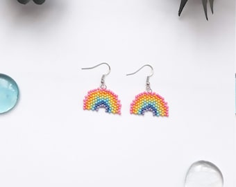 Handmade Kawaii Rainbow Beaded Earrings