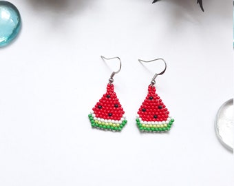 Watermelon earrings, Watermelon from beads, Summer jewelry, Colored earrings, Jewelry for her, Watermelon