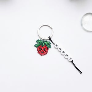 Raspberry Beaded Keychain, Message Accessory, Happy Raspberry, Fun Gift for Girl