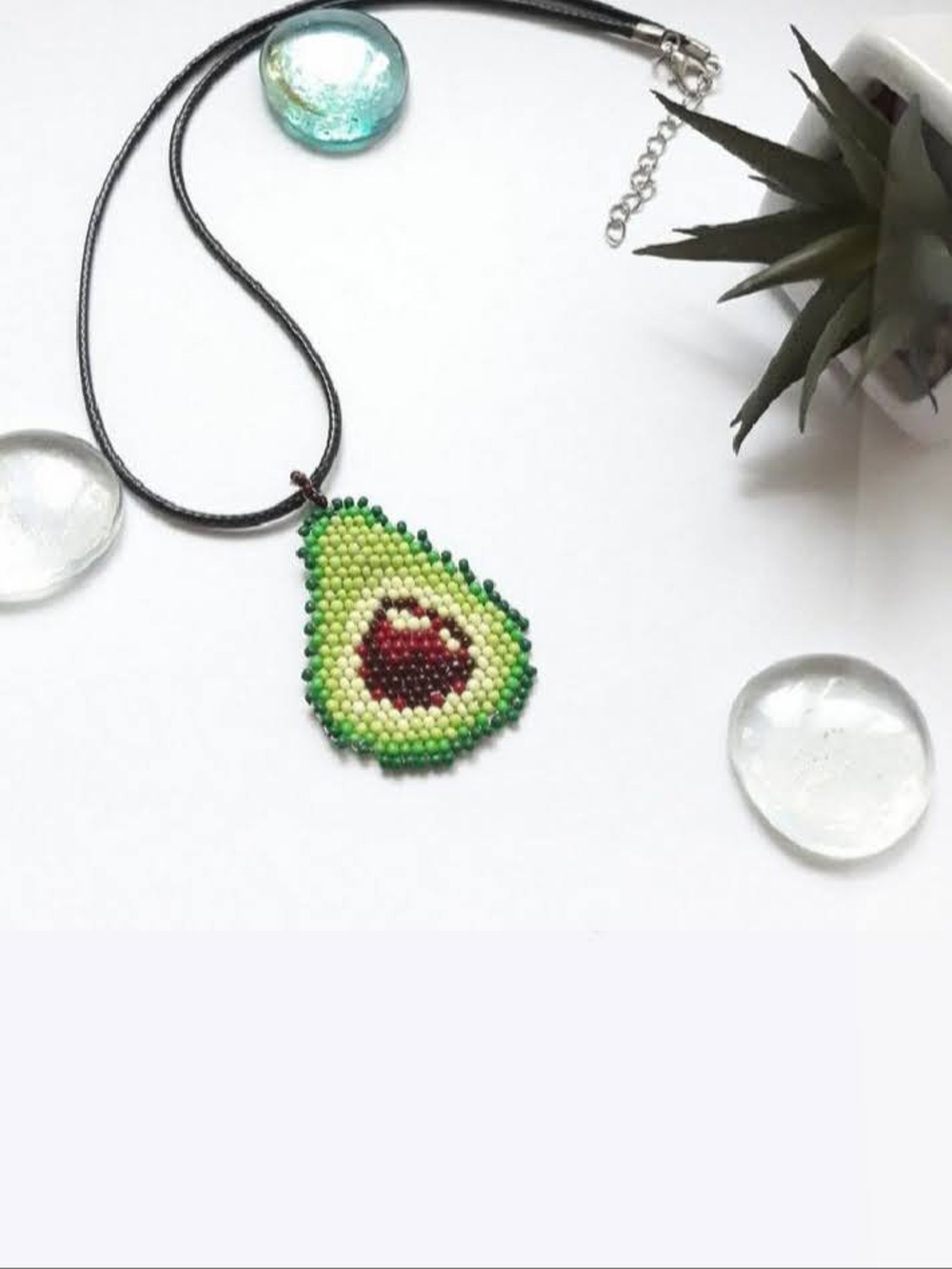 Jewelry Set With Avocado, Avocado Beads, Handmade Jewelry With Food