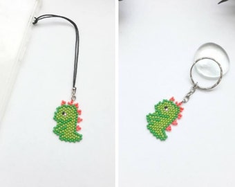 Dinosaur Keychain,Dinosaur Phone Accessory,Beaded Dino,Charm for bag or backpack