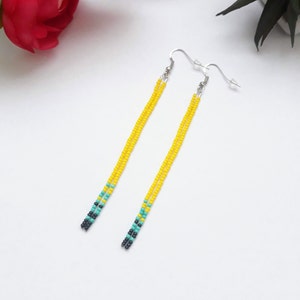 Yellow art beaded earrings,Long Yellow Beaded Earrings,Bright Dangle Earrings,Sunny Yellow Earrings,Fashion Jewelry For Her