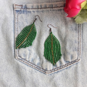 Emerald Beaded Earrings, Elegant Green Earrings, Emerald Beaded Dangle Earrings, Sparkling Earrings