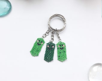 Beaded Pickle Keychain: Handmade Food Jewelry Gift