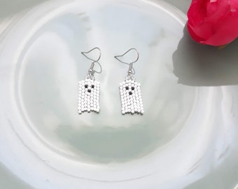 Beaded Ghost Earrings,Halloween Ghost Earrings,Handmade Spectacular Earrings