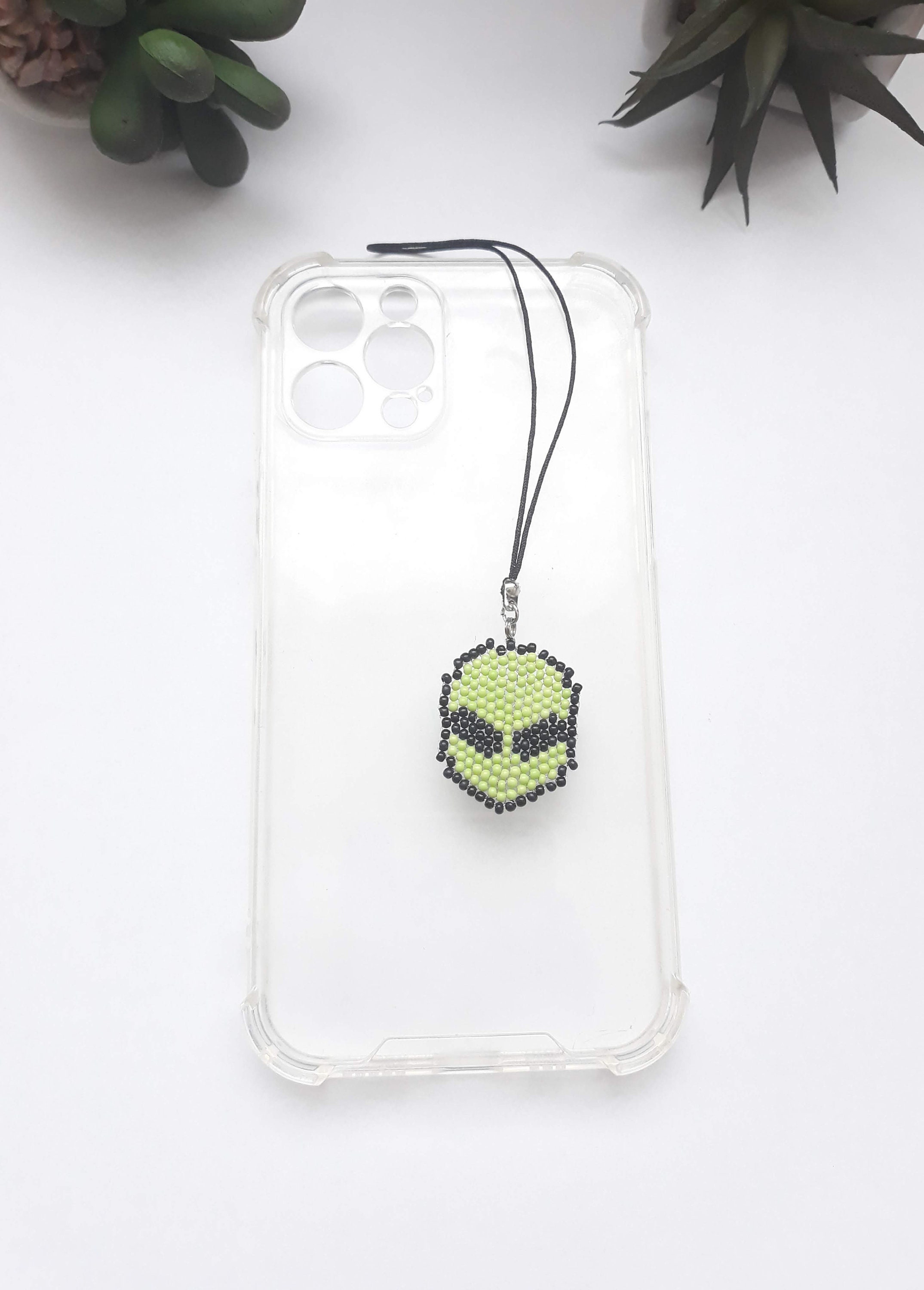 Beaded Alien Phone Charm: Handmade UFO Keychain - Etsy