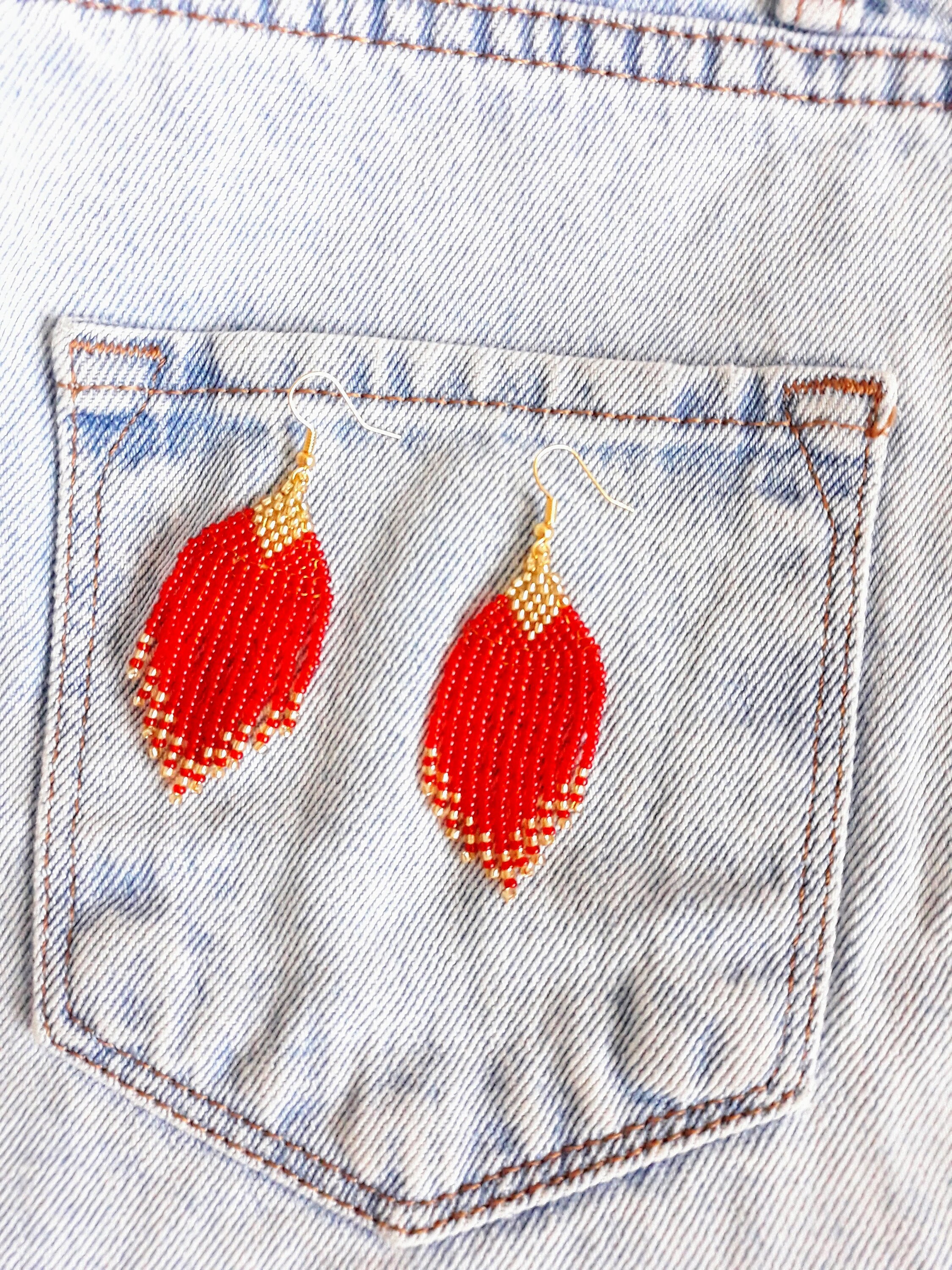 Holiday Sparkle Earrings, Red Gold Color Dangle Earrings, Handmade ...