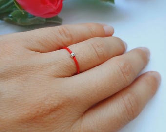 Red String Ring: Sterling Silver Bead, Adjustable Protection Ring