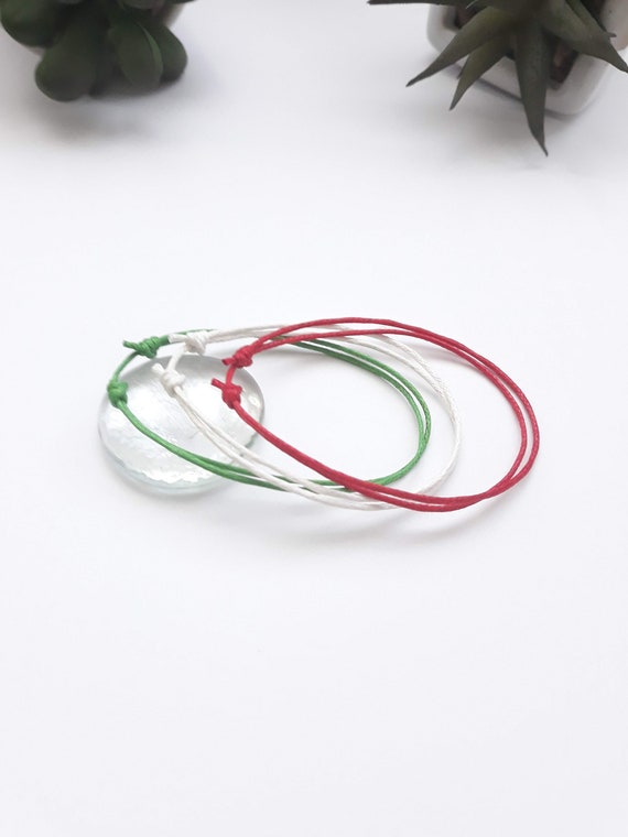 Italian Flag Bracelet Set: Waxed Cord Patriotic Jewelry