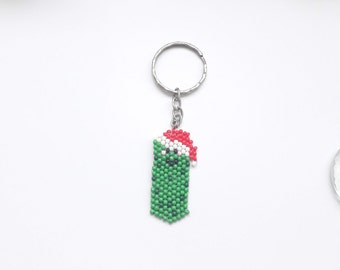 Beaded Pickle Keychain, Funny Christmas Charm