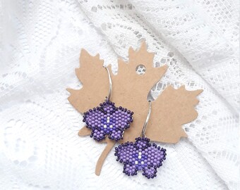 Beaded Orchid Earrings: Purple Floral Dangle Earrings