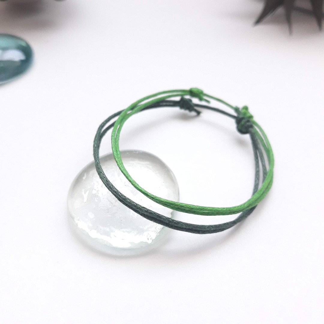 Green Bracelets, Set of 2 Green Bracelets, Dark and Light Green String
