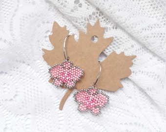 Pink Orchid Beaded Earrings: Handmade Flower Dangle Earrings