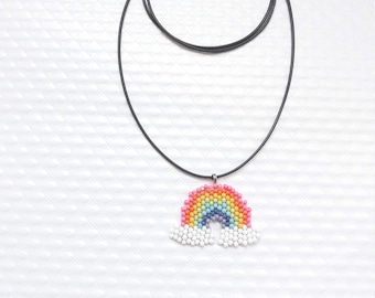 Handmade Rainbow Necklace: Colorful Glass Bead Pendant