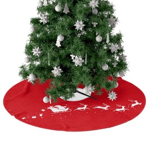 Christmas Tree Skirts, Red Tree Skirt, Santa and Reindeer Tree Skirt, Holiday Tree Skirt
