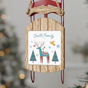 Personalized Christmas Tree Ornament,  Customizable Sled Decoration, Reindeer Family Ornament, Christmas keepsake, Hostess gift