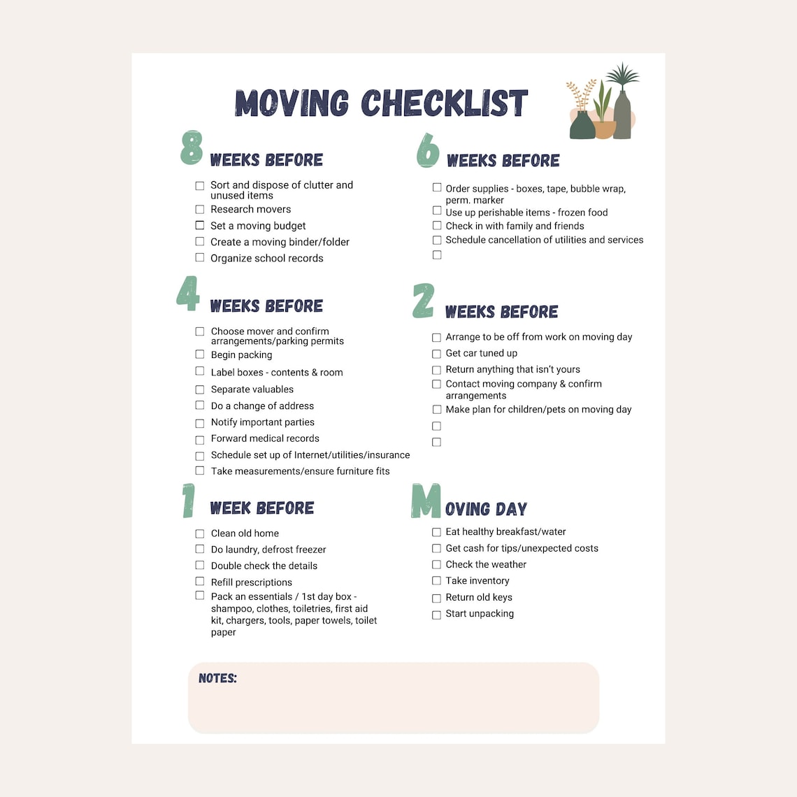Moving Checklist, Moving Planner, Printable Moving Timeline, Moving ...