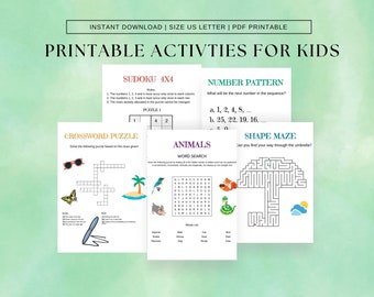 Kids Activities, Printable Activity, Kids Word Search, Maze, Kids Crossword Puzzle, Kids Sudoku, Kids Games, Digital Download