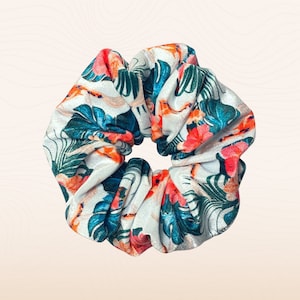 Green Tropical Koi Monstera Scrunchie | Jumbo Soft Velvet | Handmade Hair Donut