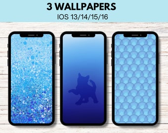 Mooi behang voor iphone en Android - blauw verloop - met katten, regenbogen en spatten