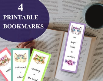 Katten met printbare bladwijzers met bloemen |