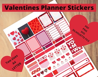50 + Valentijnsdag stickers kit, pdf, silhouet, cricut, png voor uw papieren planner