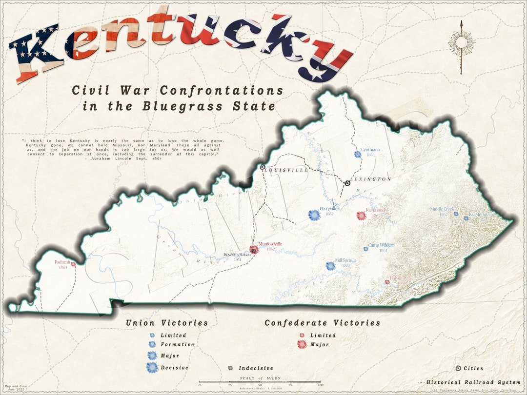 Custom Cartographic Map of Civil War Conflicts in Kentucky - Etsy